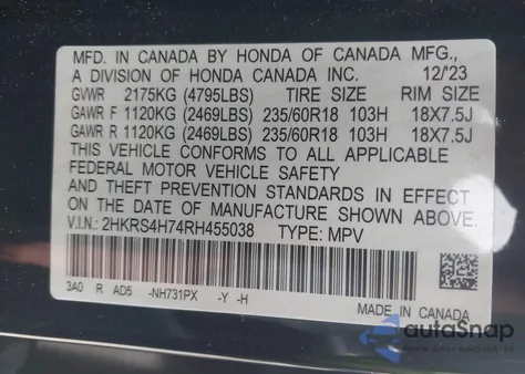 2024 Honda Cr-V Ex-L Awd from USA, damaged, VIN 2HKRS4H74RH455038